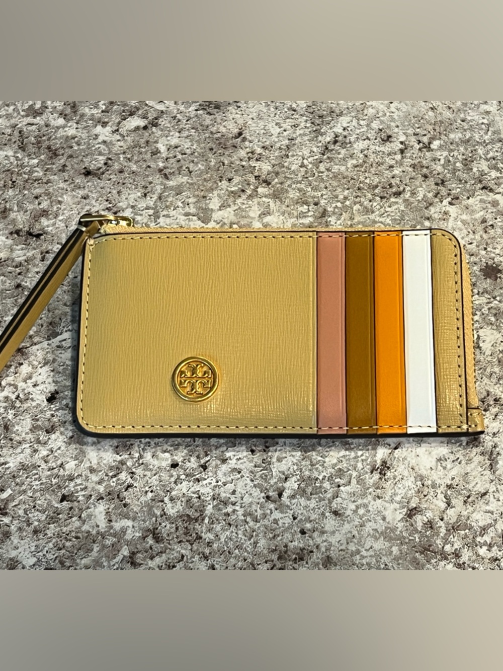 Tory Burch Beeswax Leather Card Case with Multi-Color Slots